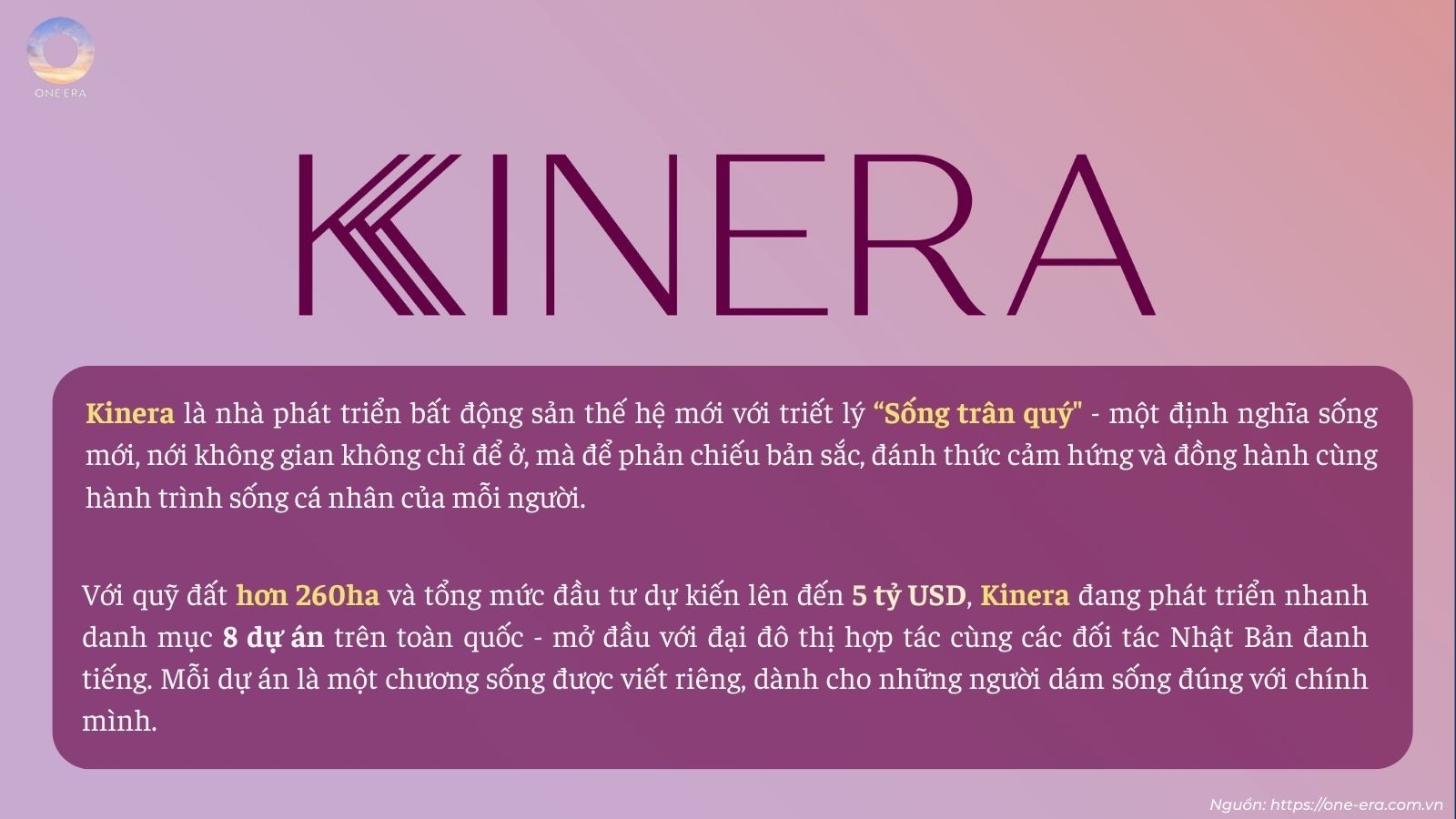 Nhà phát triển dự án One Era - CĐT Kinera