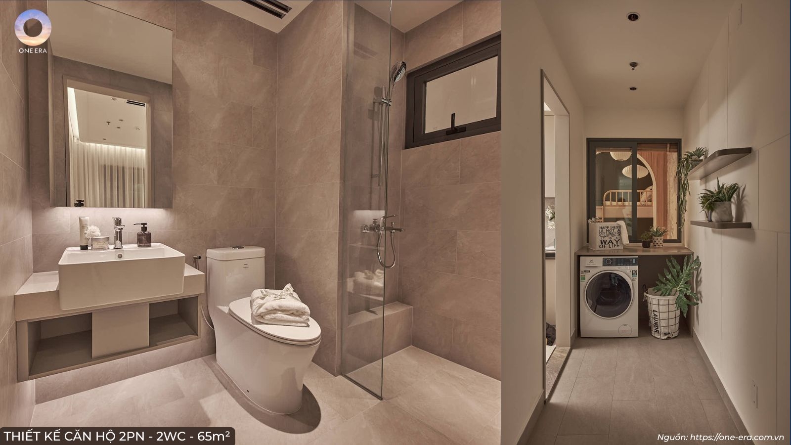 Nhà mẫu căn hộ 2PN 2WC diện tích 65m2