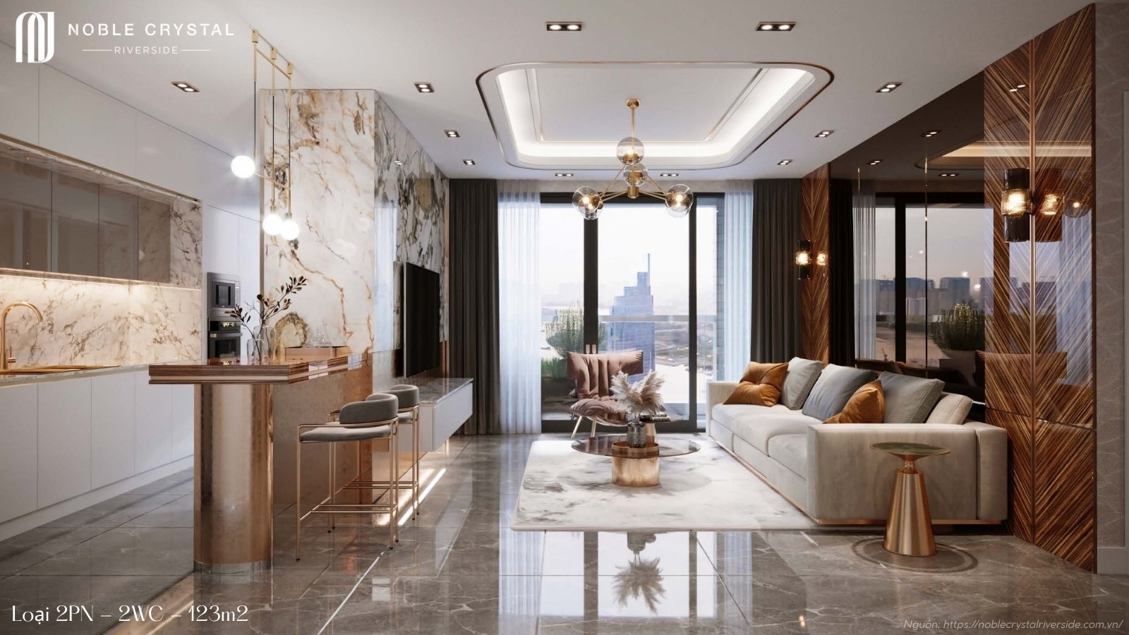 Nhà mẫu căn hộ 3 phòng ngủ, 2 WC, 155m2 căn hộ One Era