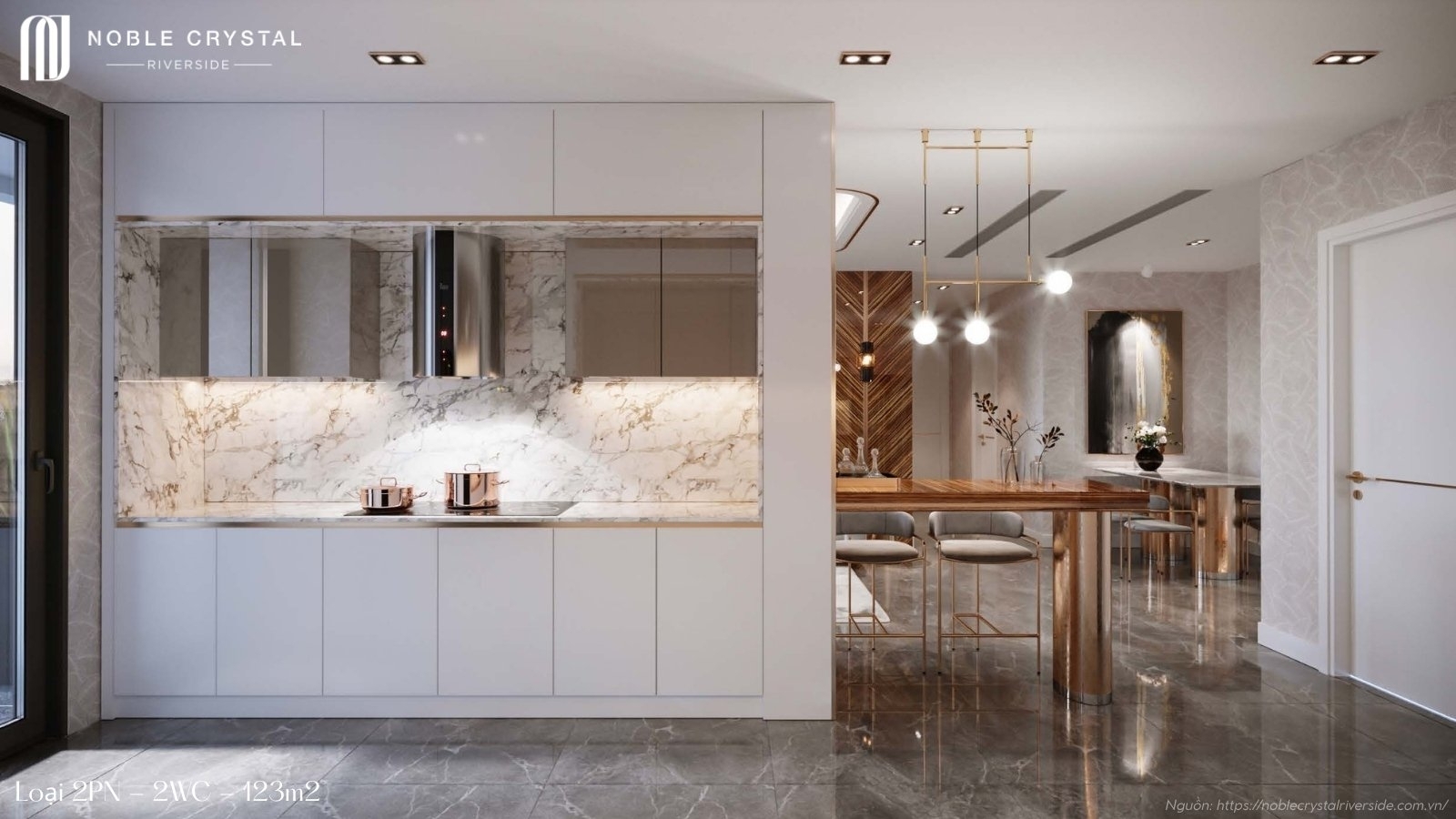 Nhà mẫu căn hộ 3 phòng ngủ, 2 WC, 155m2 căn hộ One Era