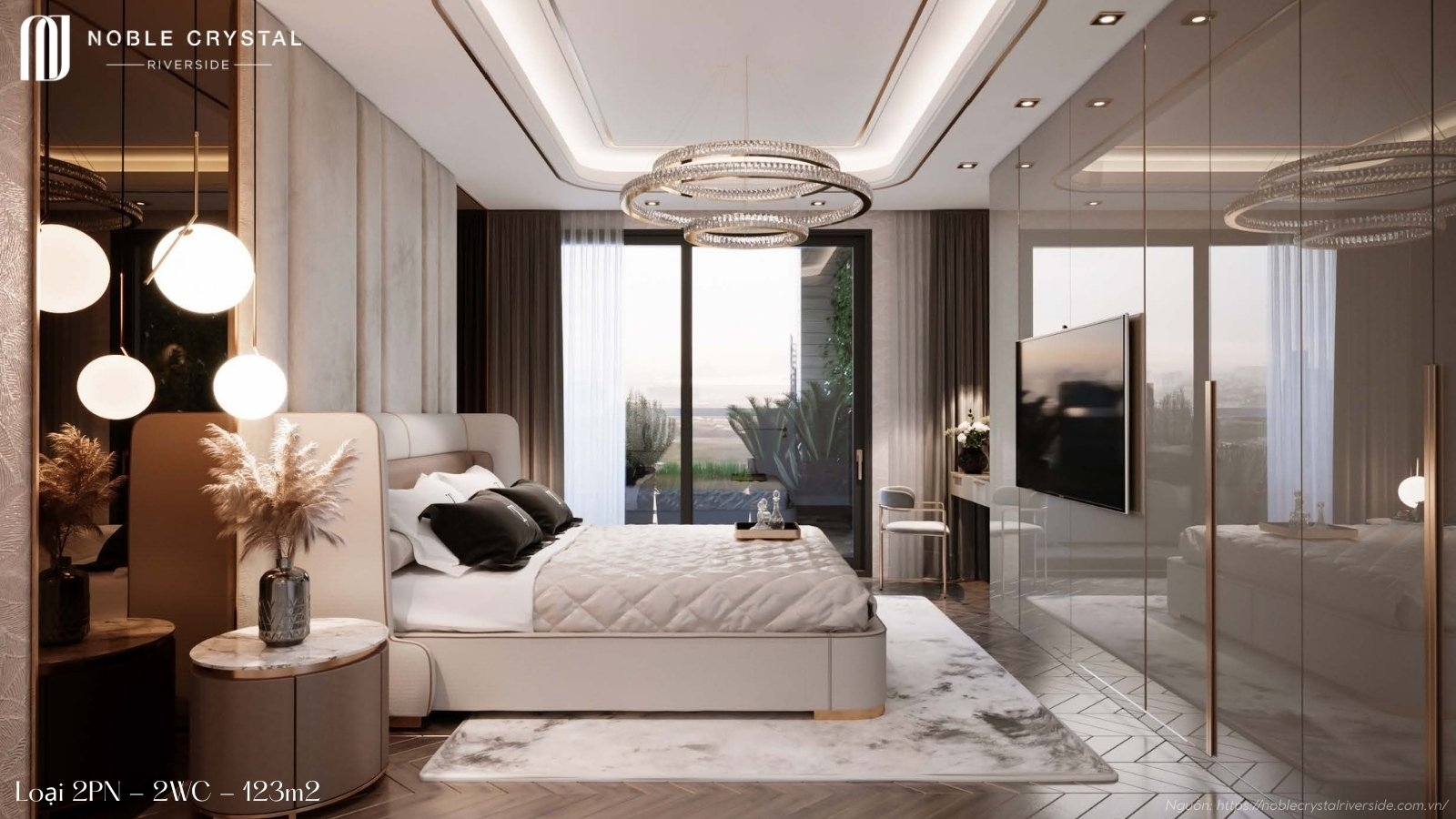 Nhà mẫu căn hộ 2 phòng ngủ, 2 WC, 123m2 chung cư Noble Crystal Riverside quận 7