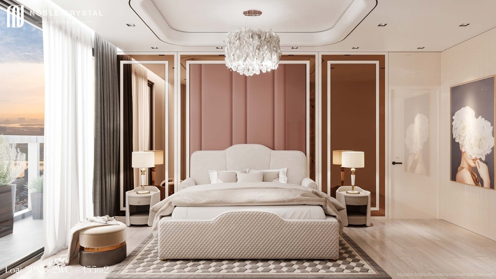 Nhà mẫu căn hộ 3 phòng ngủ, 2 WC, 155m2 căn hộ One Era