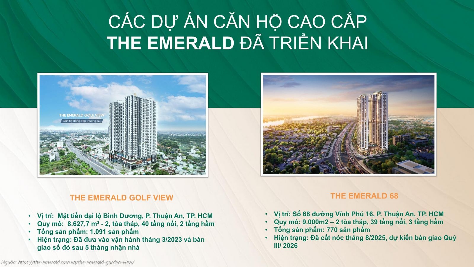 Các dự án căn hộ cao cấp thương hiệu The Emerald đã triển khai trước The Emerald Garden View