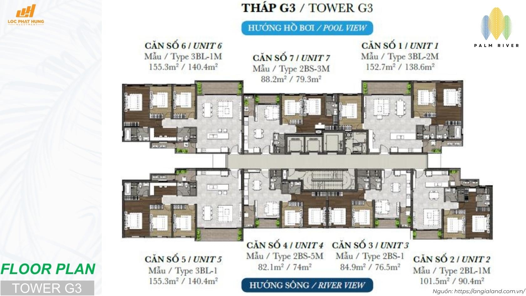 Mặt bằng tầng điển hình tháp G3 dự án Palm River Quận 2