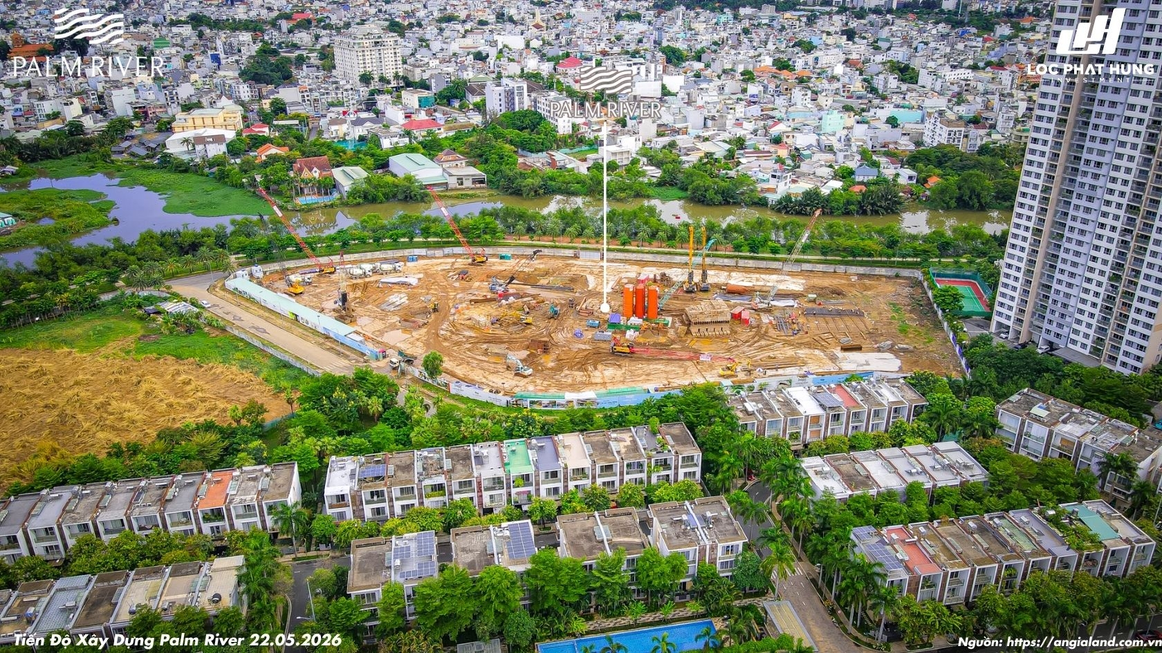 Hình ảnh thực tế tiến độ thi công dự án căn hộ ven sông Palm River Quận 2 ngày 22/05/2026