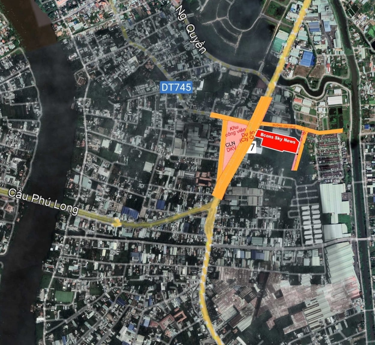 Bản đồ liên kết vùng từ vị trí dự án Bcons New Sky